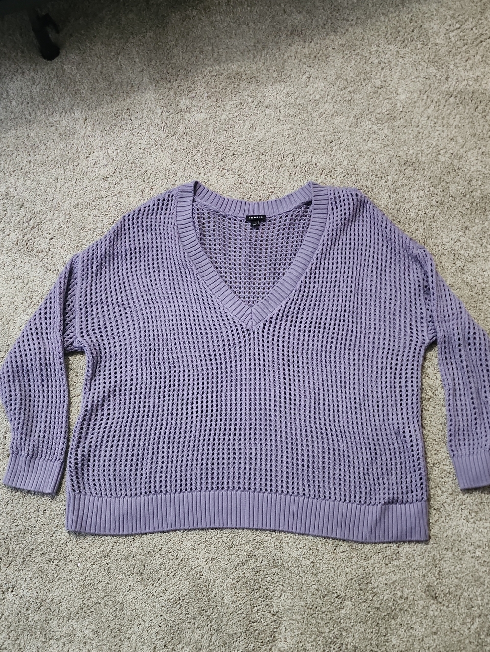 torrid Lavender Open-Knit V-Neck Sweater